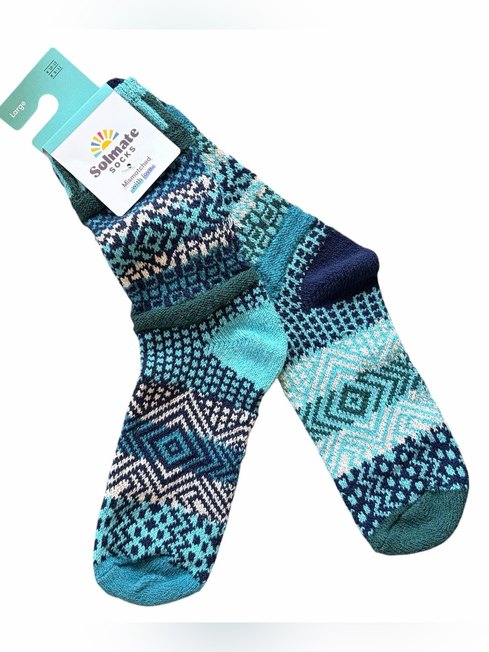 Solmate Socks Unisex Large Mismatched Patterned Crew Socks Evergreen